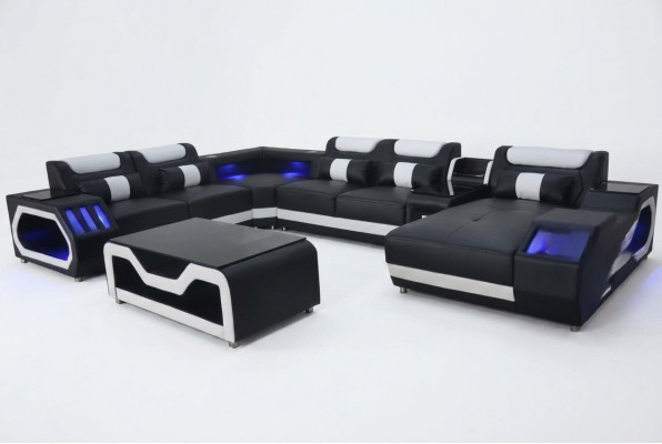 Ontwerp Lederen Bekleding Zithoek Landschap Kamer Nieuwe Woonbank Bekleding Hoek USB