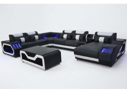 Ontwerp Lederen Bekleding Zithoek Landschap Kamer Nieuwe Woonbank Bekleding Hoek USB