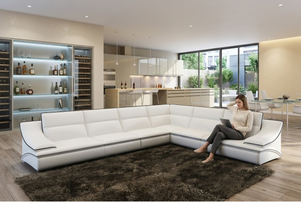 Hoekbank met USB, Bank Bank Woonlandschap Zit Hoek Suite Leer Textiel Groet