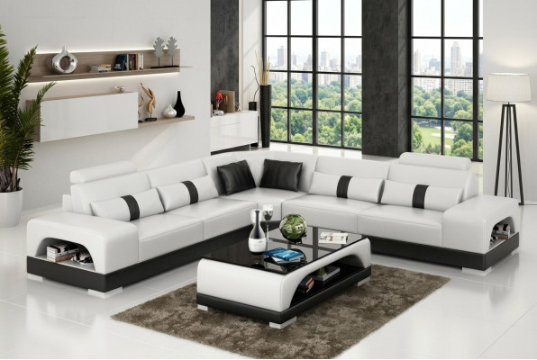 Hoekbank met USB, bank sofa woonlandschap zit hoekset bekleding leer textiel zandkleur.