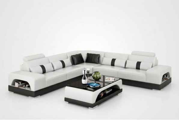 Hoekbank met USB, bank sofa woonlandschap zit hoekset bekleding leer textiel zandkleur.