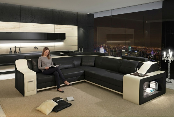 Hoekbank met USB lederen textiel bank bank bekleding woonlandschap L set zitplaatsen