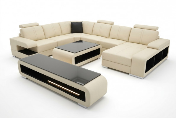 Moderne hoekbank woonlandschap bank tafel dressoir bank USB hoekbank set 3-dlg.