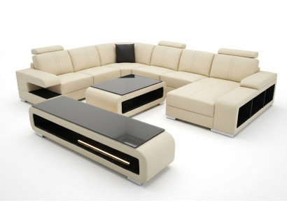 Moderne hoekbank woonlandschap bank tafel dressoir bank USB hoekbank set 3-dlg.