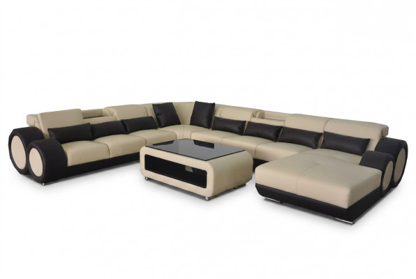Leren bankstel woonlandschap set ontwerp Modern hoekbank U-vorm G8035+USB