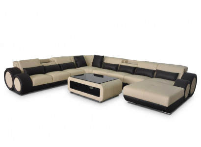 Leren bankstel woonlandschap set ontwerp Modern hoekbank U-vorm G8035+USB