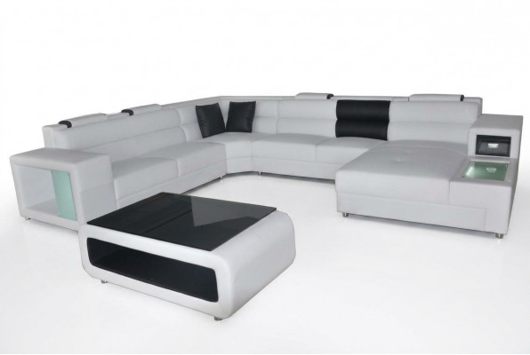 Ontwerp Leren Bekleding Hoekleren Bank USB Bekleding Hoek Woonlandschap Kamer