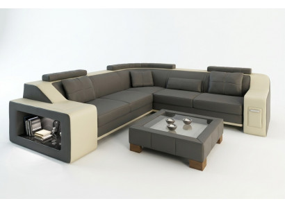 Hoekbank van leer en textiel bank met USB-bekleding woonlandschap L set zitplaats Isching.