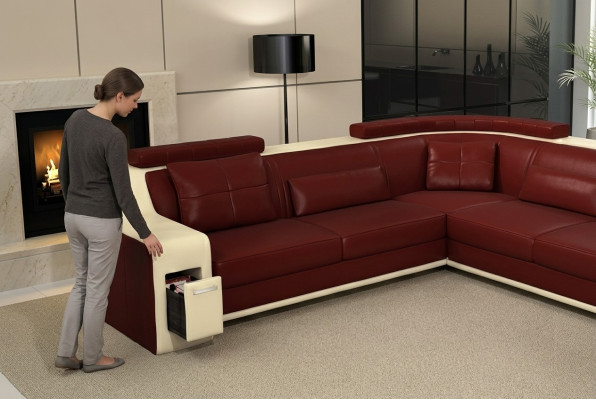Hoekbank Lederen Textiel Bank met USB-bekleding Woonlandschap L Garnituur Zitting Isching