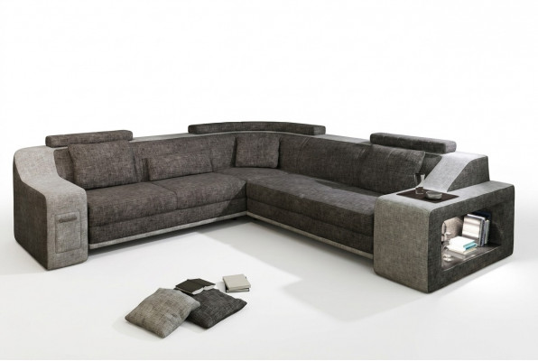 Hoekbank van leer en textiel met USB bekleding Woonlandschap L-suite Zitting Isching