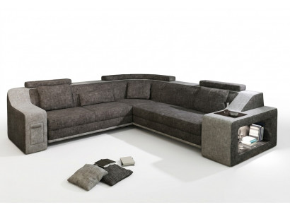 Hoekbank van leer en textiel met USB bekleding Woonlandschap L-suite Zitting Isching