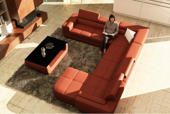 Zitbank leren bankstel bank + USB woonlandschap U-vorm XXL Big Orange bank hoekbank