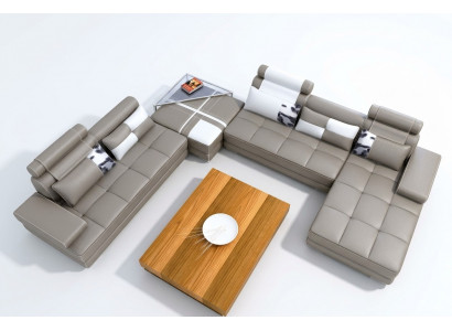 Hoekbank bank met USB woonlandschap leren bank XXL designer bankstellen Wolfhagen Grijs
