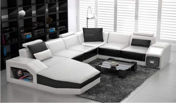 Woonlandschap hoekbank design bank met USB-bekleding zithoek U-vorm wit PHM110