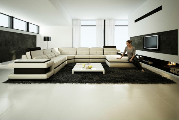 Woonlandschap bank stoffen hoekbank ontwerper leren bank + USB bank WetzlarD