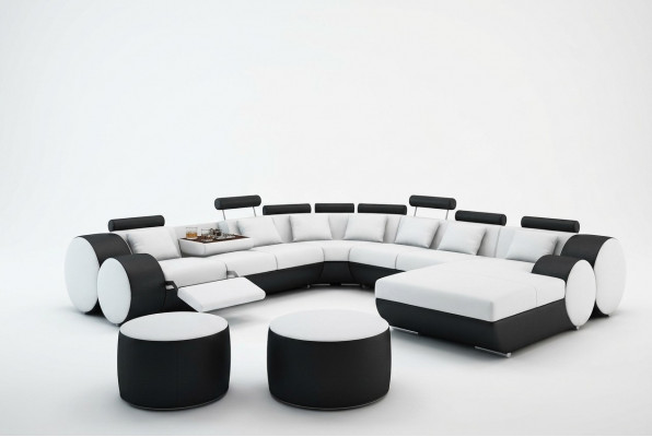 Ontwerper lederen bank met USB XXL woonlandschap Grote bank gestoffeerde hoekbank Relax