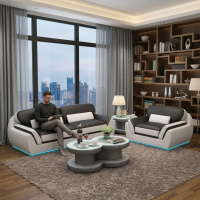 Leren bank met USB bankstel 3+1 zits bankstel Design Modern Nieuw Bankstel G8038D