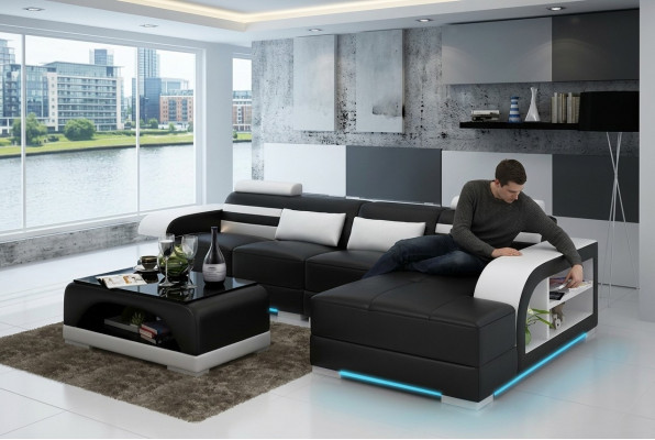 Leren bankstel met USB woonlandschap hoekbank hoekmeubel ontwerp modern bankstel G8033C