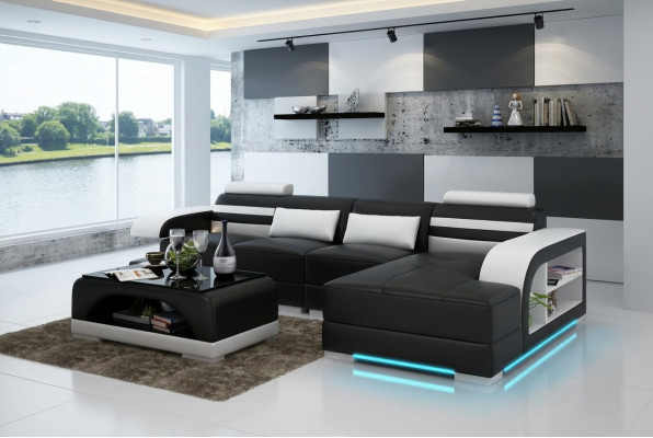 Leren bankstel met USB woonlandschap hoekbank hoekmeubel ontwerp modern bankstel G8033C