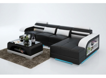 Leren bankstel met USB woonlandschap hoekbank hoekmeubel ontwerp modern bankstel G8033C