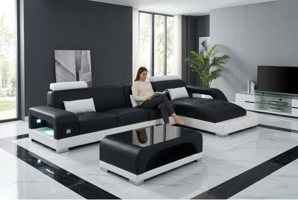 Leder hoekbank met USB woonkamer luxe set hoekbank bankstellen bekleding