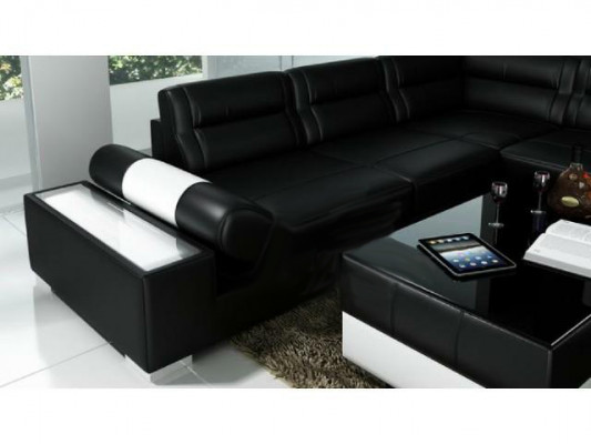 Leren hoekbank + USB-set gestoffeerde U-vorm bank sofa ontwerp woonlandschap