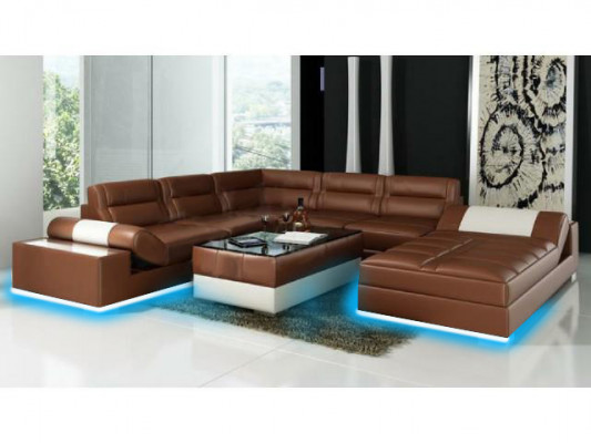Leren hoekbank + USB-set gestoffeerde U-vorm bank sofa ontwerp woonlandschap
