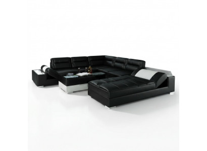 Leren hoekbank + USB-set gestoffeerde U-vorm bank sofa ontwerp woonlandschap