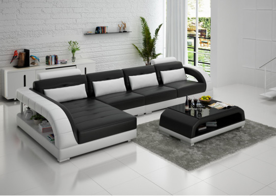 Leren bank USB woonlandschap hoekbank hoek set ontwerp Modern Sofa G8012C Nieuw