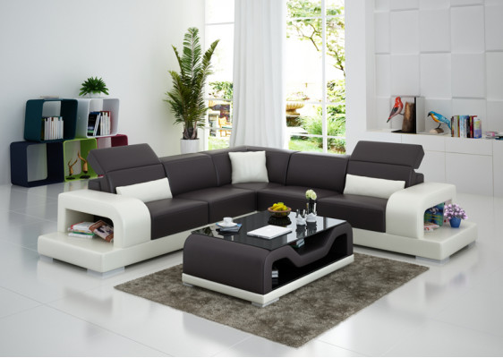 Ledersofa + USB Bank Woonlandschap Hoekbank Set Ontwerp Modern Bankstellen