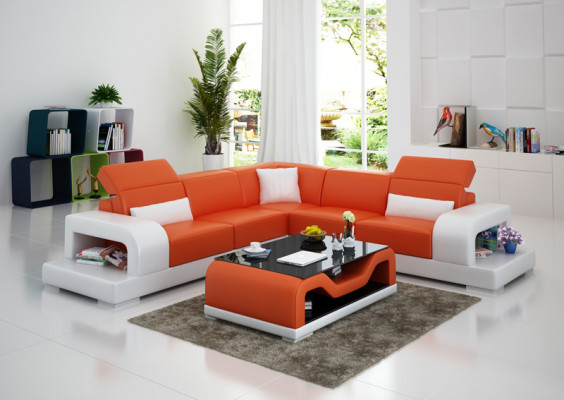 Ledersofa + USB Bank Woonlandschap Hoekbank Set Ontwerp Modern Bankstellen
