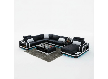 Ledersofa + USB Bank Woonlandschap Hoekbank Set Ontwerp Modern Bankstellen