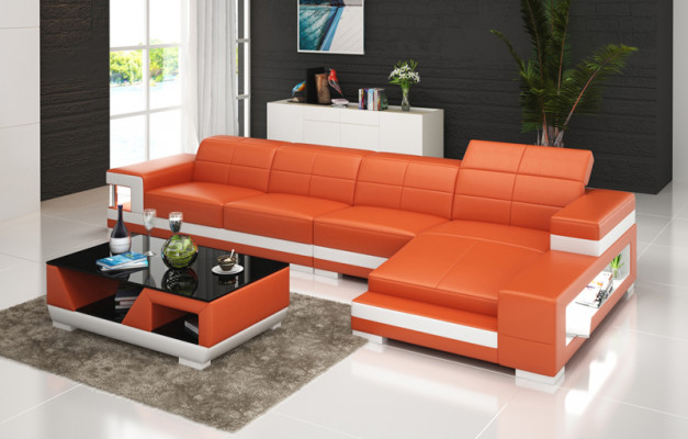 Leren bank met USB woonlandschap hoekbank hoek set ontwerp modern bankstel G8017C
