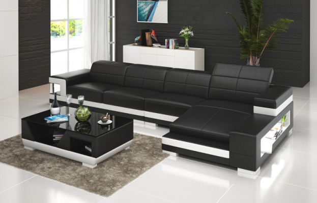 Leren bank met USB woonlandschap hoekbank hoek set ontwerp modern bankstel G8017C