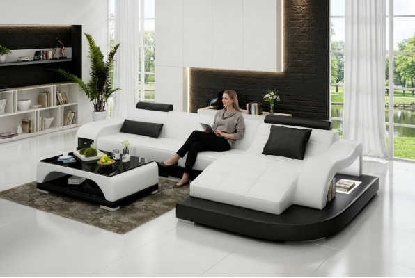Leren bankstel met USB woonlandschap hoekbank hoek meubilair Design Modern Sofa G8009D