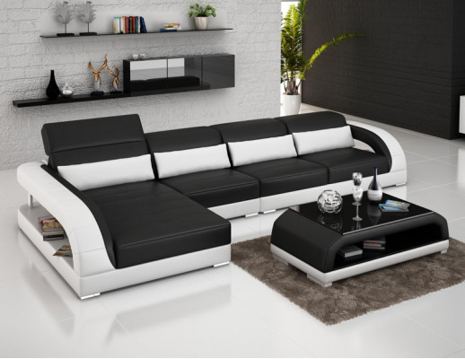Leren bankstel met USB, woonlandschap hoekbank hoekstel modern design bank G8016C.