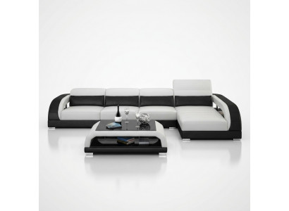 Leren bankstel met USB, woonlandschap hoekbank hoekstel modern design bank G8016C.