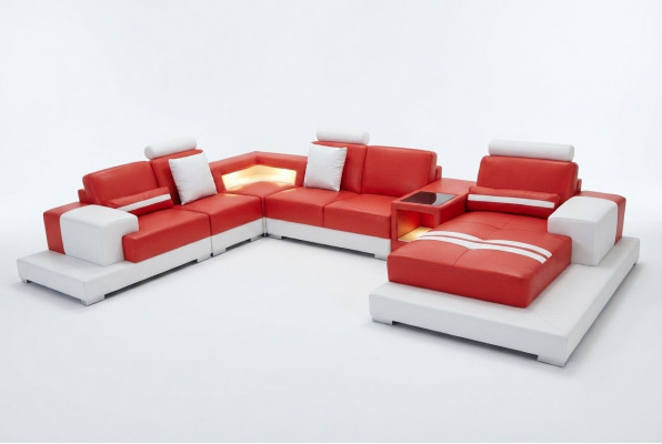 Leren bankstel Woonlandschap Set Modern ontwerp U-vormige bank met USB-licht