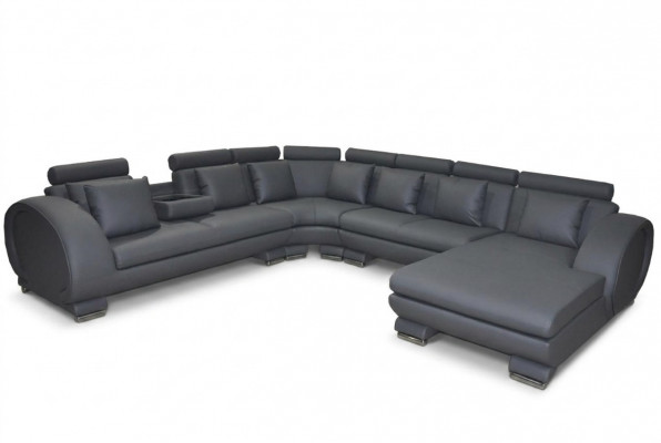 Eck Leder Bank + USB Bank Bekleding Zit Woonlandschap Ontwerp XXL U Vorm Set