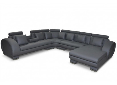 Eck Leder Bank + USB Bank Bekleding Zit Woonlandschap Ontwerp XXL U Vorm Set