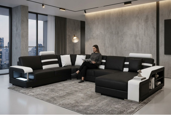 Eckbank met USB-bekleding van echt lederbank Sofas Bank Lounge meubilair