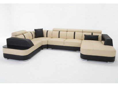 Woonlandschap designer bankstel met USB big cushion leren banken hoekstoel zwart