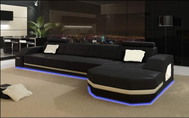 Leren bankstel met USB woonlandschap hoekbank zithoek modern designbank C4011C