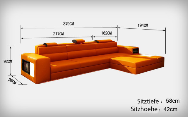 Leren bankstel met USB woonlandschap hoekbank hoekstel modern design bank B2006B