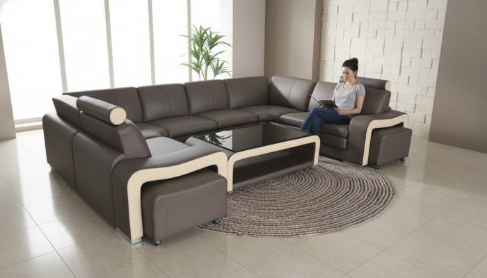 Leren bankstel met USB-woonlandschap hoekbank hoekbank afwerking modern design bankstel.