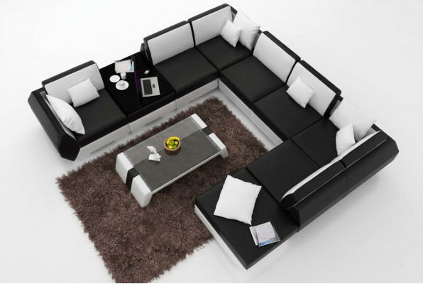 XXL Woonlandschap Leren bank Design Bekledingsset Bank Hoekbank Grote Bank +USB = XXL Woonlandschap Leren bank Ontwerp Bekledingsset Bank Hoekbank Grote Bank +USB