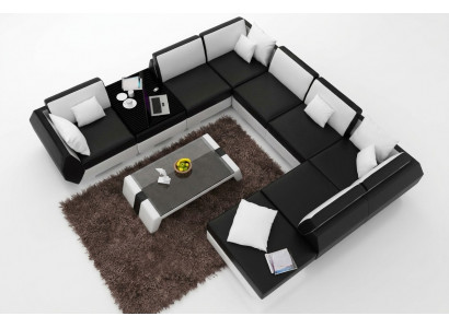 XXL Woonlandschap Leren bank Design Bekledingsset Bank Hoekbank Grote Bank +USB = XXL Woonlandschap Leren bank Ontwerp Bekledingsset Bank Hoekbank Grote Bank +USB