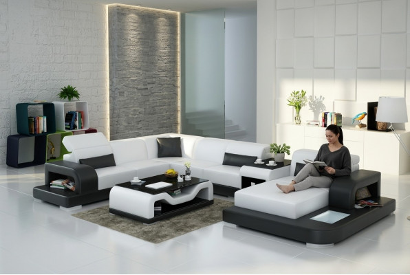 Hoekbank Sofa + USB bekleding woonlandschap gestoffeerde hoekbank designbank leren bank nieuw