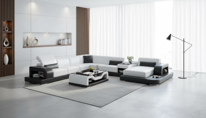 Hoekbank Sofa + USB bekleding woonlandschap gestoffeerde hoekbank designbank leren bank nieuw