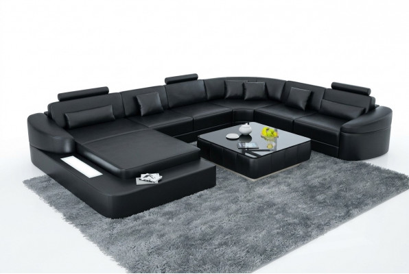 Luxe leren bank bekleding Moderne zit combi hoekbank woonlandschap LED USB